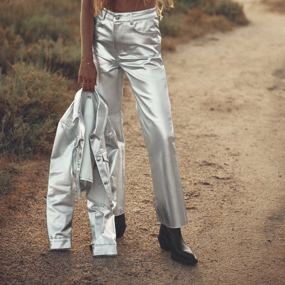 Zara Metallic High Rise Jeans